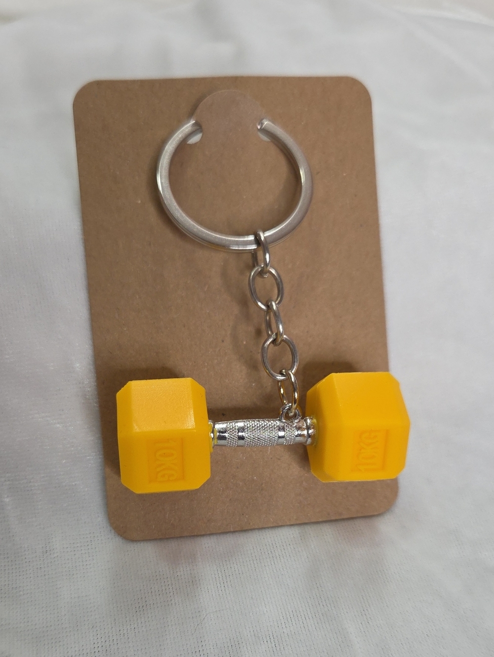Yellow Dumbbell Weight Keychain Bag Charm Fitness Weightlifting Gym Athletic